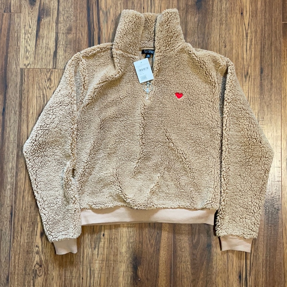 Topshop Fleece Teddy Jacket with Red Heart